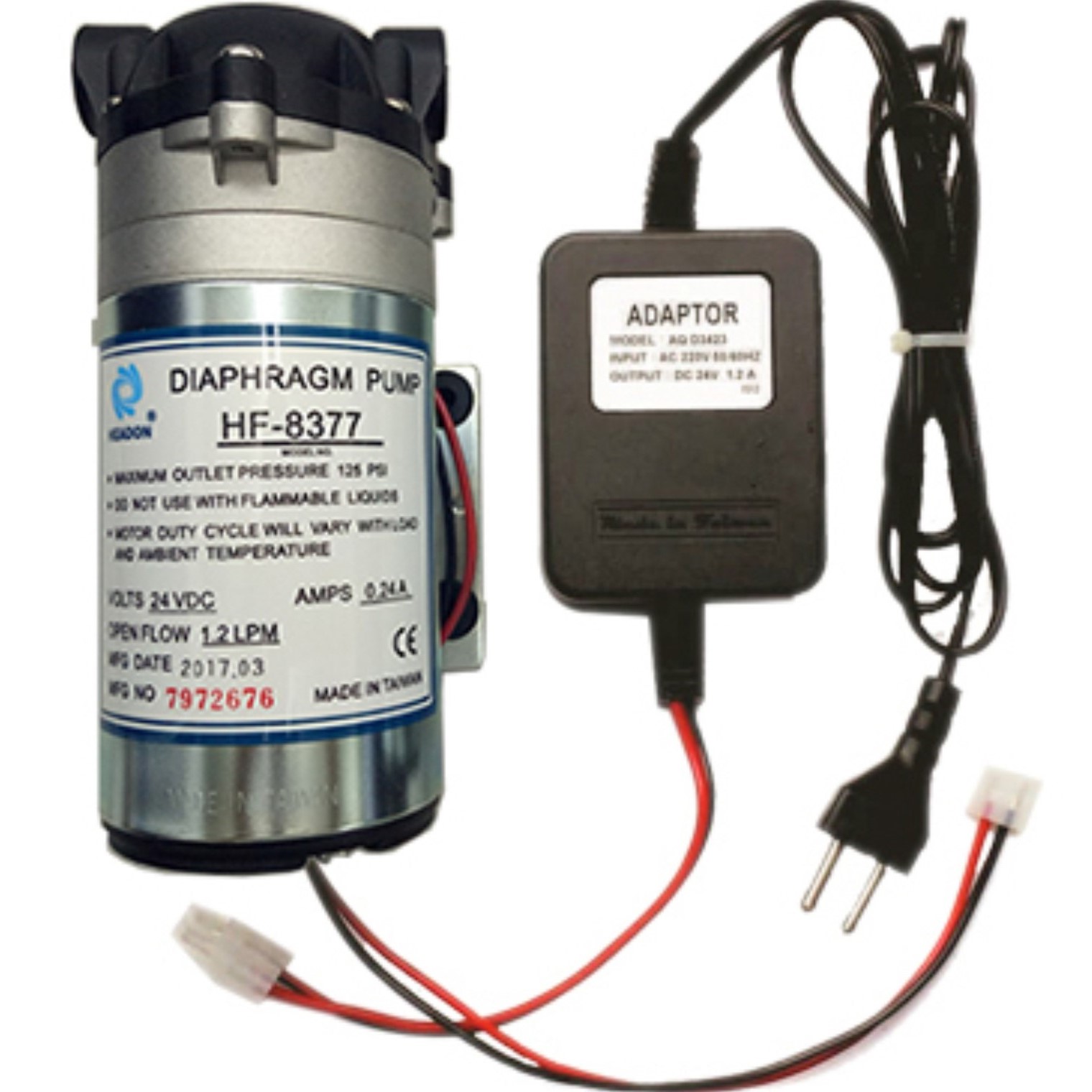 BƠM TĂNG ÁP 24VDC HF-8377 + NGUỒN BOM TANG AP 24VDC HF 8377 NGUON